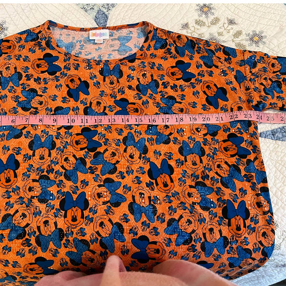 New LuLaRoe Disney Irma Hi-Lo Tunic Orange and Blue Minnie Mouse w/Bows Size XS - Picture 9 of 9